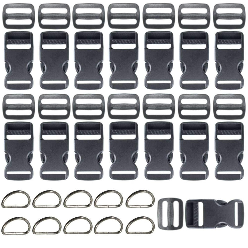 Plastic Side Release Buckle Packs - 1 Inch Hardware - 15 Pieces Flat Buckles -