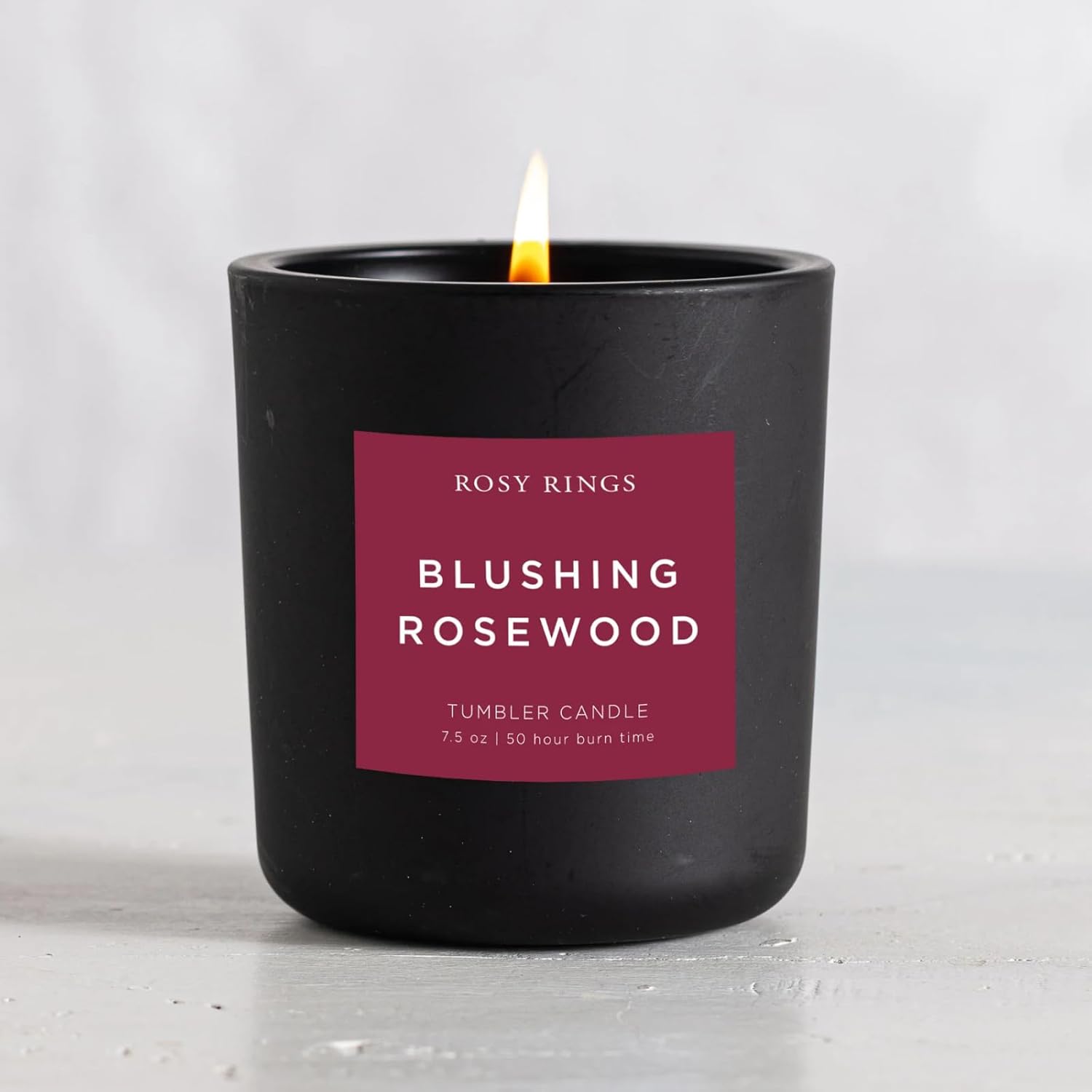 Blushing Rosewood Matte Black Glass Tumbler Candle | Aromatherapy Long Lasting Luxury Home Fragrance Gifts Notes Of Amber, Cedarwood, Oud, Rose, & Red Peony 50 Hr Burn Time 3.7" H (Boxed)
