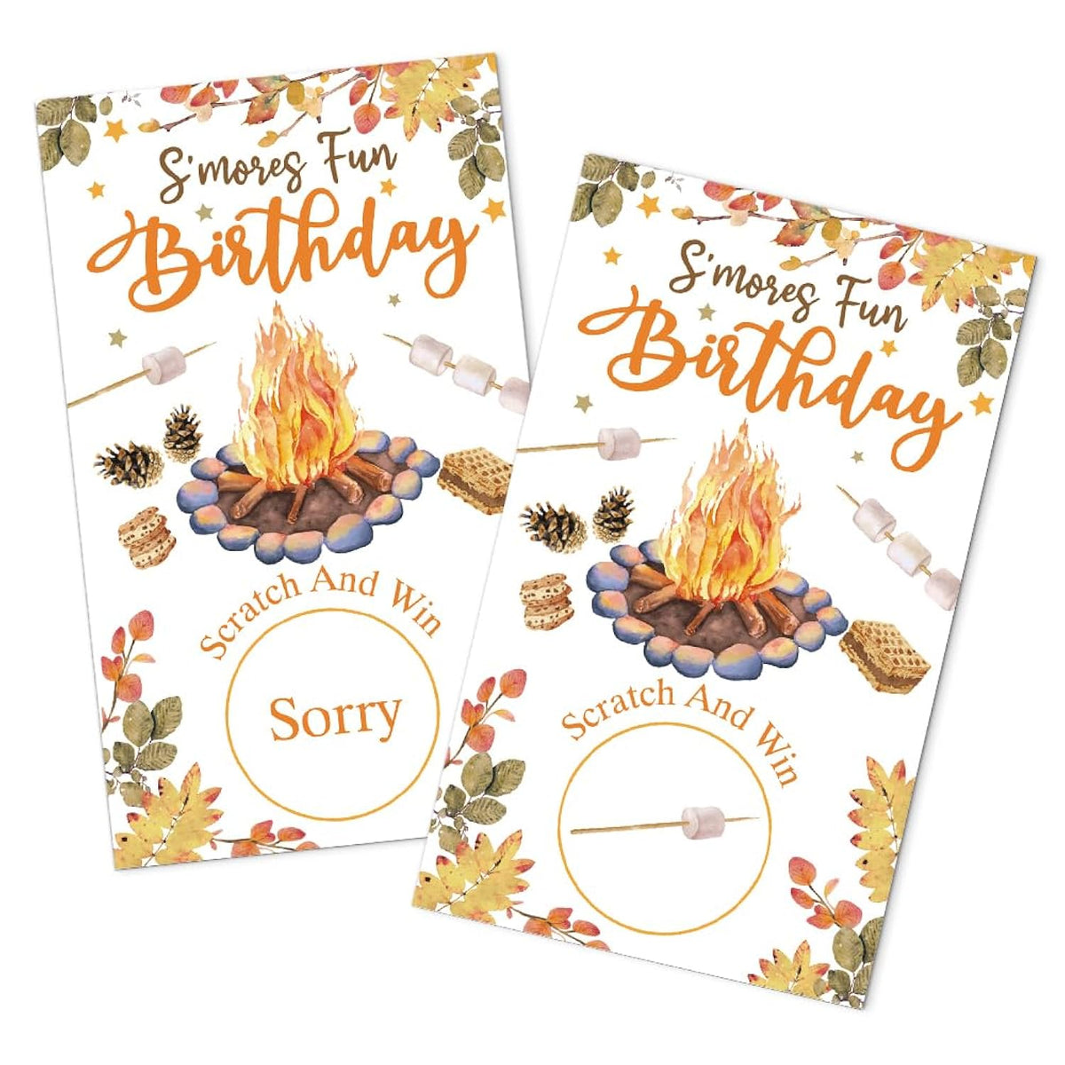 50 Pack S'Mores Fun Birthday Fall Bbq Theme Game Scratch Off Cards, Scratch Cards For Birthday Game, Funny Raffle Tickets For Bonfire Party Lottery Group Game Family Activity, Baby Shower