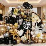 161Pcs Happy New Year Balloon Arch Garland Kit, Black Gold Silver Balloons
