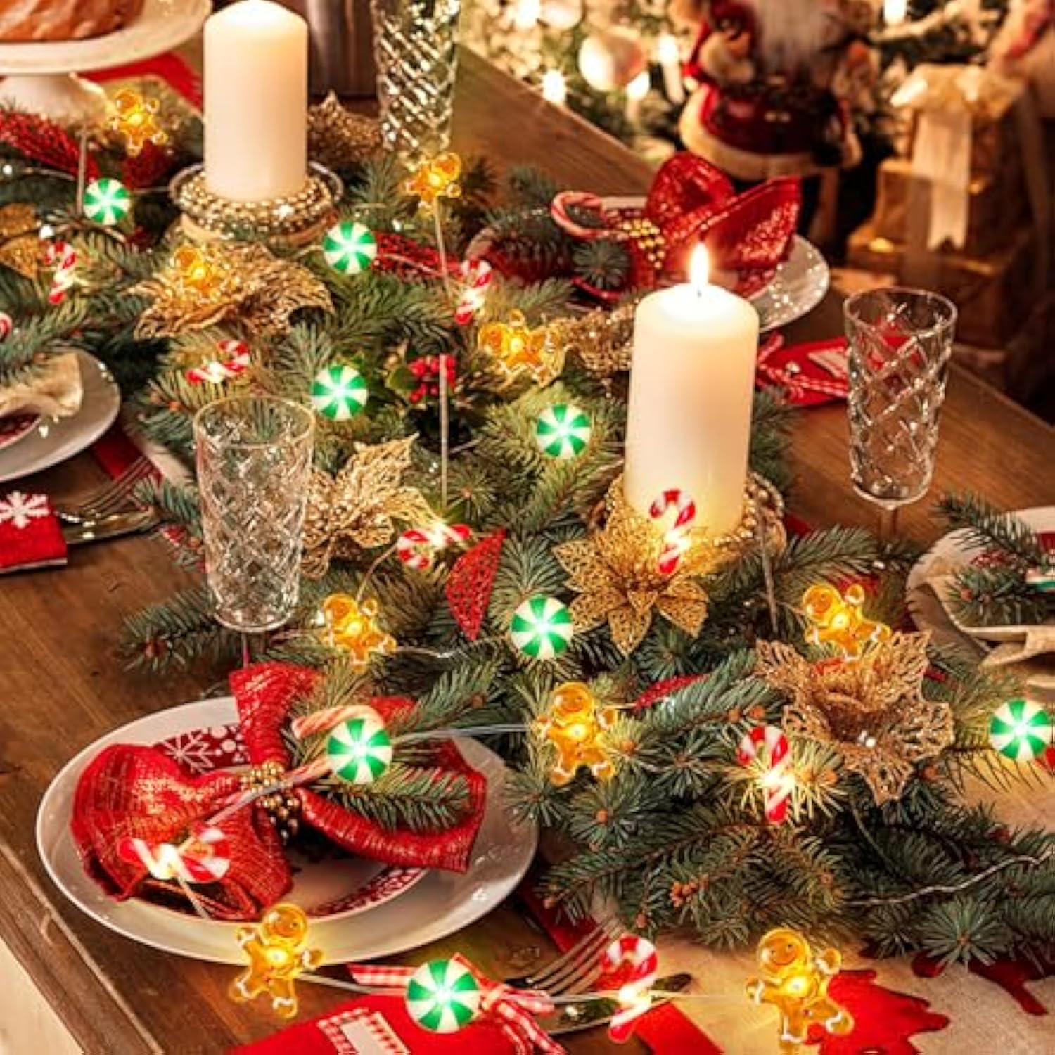 [Timer] 10 Ft 30 Led Christmas String Lights Decorations Gingerbread Man Candy Cane Candy Fairy Lights Battery Operated