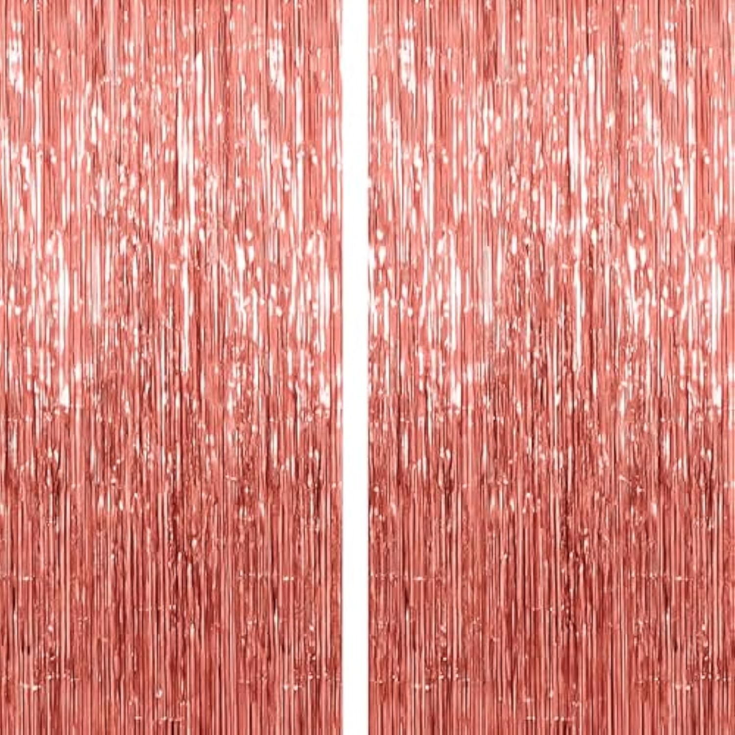 2-Pack Rose Gold Foil Fringe Curtain Tinsel Streamer for Party Backdrop Decor