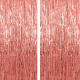 2-Pack Rose Gold Foil Fringe Curtain Tinsel Streamer for Party Backdrop Decor