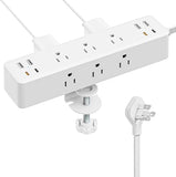 Desk Clamp Power Strip 9 Outlets 8 USB Ports 20W USB C 10FT Cord White