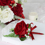 6Pcs Boutonnieres For Men Wedding Boutonnieres With Pins For Groom Red Rose Boutonnieres For Wedding Prom Homecoming Boutineers Flowers