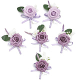 Artificial Flower Boutonniere, Set Of 6, Groom And Groomsmen Boutonniere For Wedding, Prom, Homecoming, Anniversary, Graduation(6, Noble Purple)