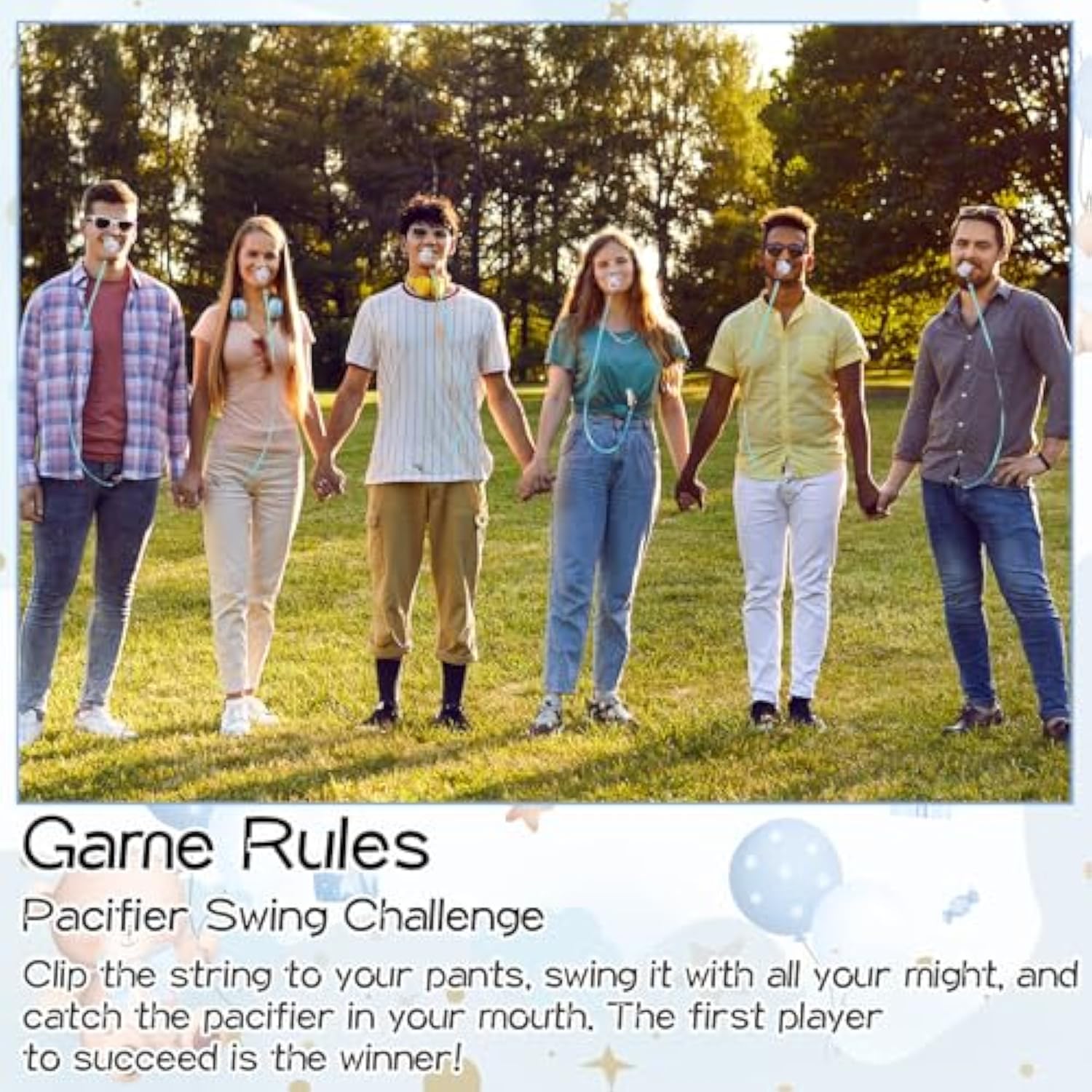 12 Sets Swing Pacifier Baby Shower Games Funny Gender Reveal Games, Include 1 Wooden Sign And 12 Pacifiers For Bridal Shower Gender Reveal Party Favors Women Men(Bear,Blue)