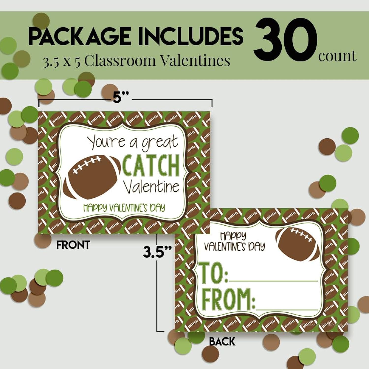 You'Re A Great Catch Football Themed Valentine'S Day Cards For Kids To Give To Friends & Classmates, Thirty (30) 3.5" X 5" Fill In Cards (Without Envelopes) By Amandacreation