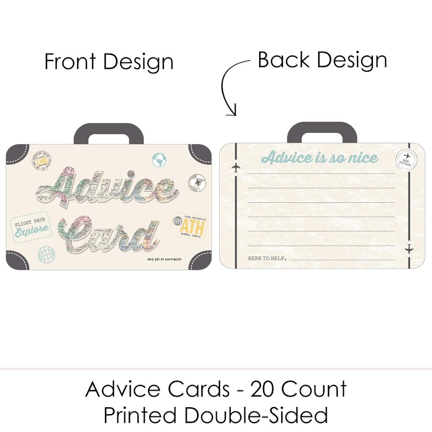 Big Dot of Happiness World Awaits - Suitcase Wish Card Travel Themed Graduation Party, Baby or Bridal Shower Activities - Shaped Advice Cards Game - Set of 20