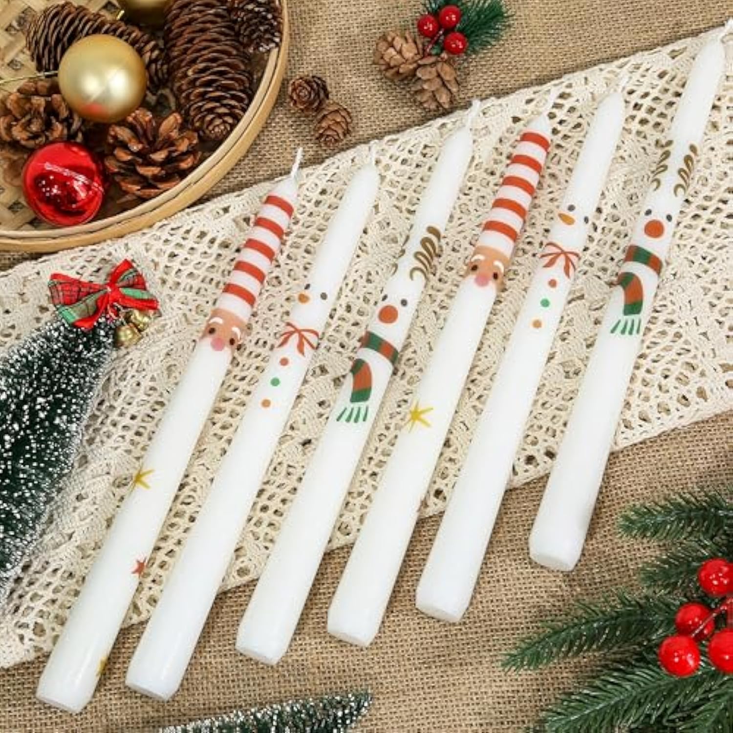 2 Pack Christmas Taper Candles, 10 Inch Unscented Candlesticks With Santa Claus Design For Table Centerpiece, Fireplace Mantel, Advent Wreath, Winter Wedding And Festive Home Decor