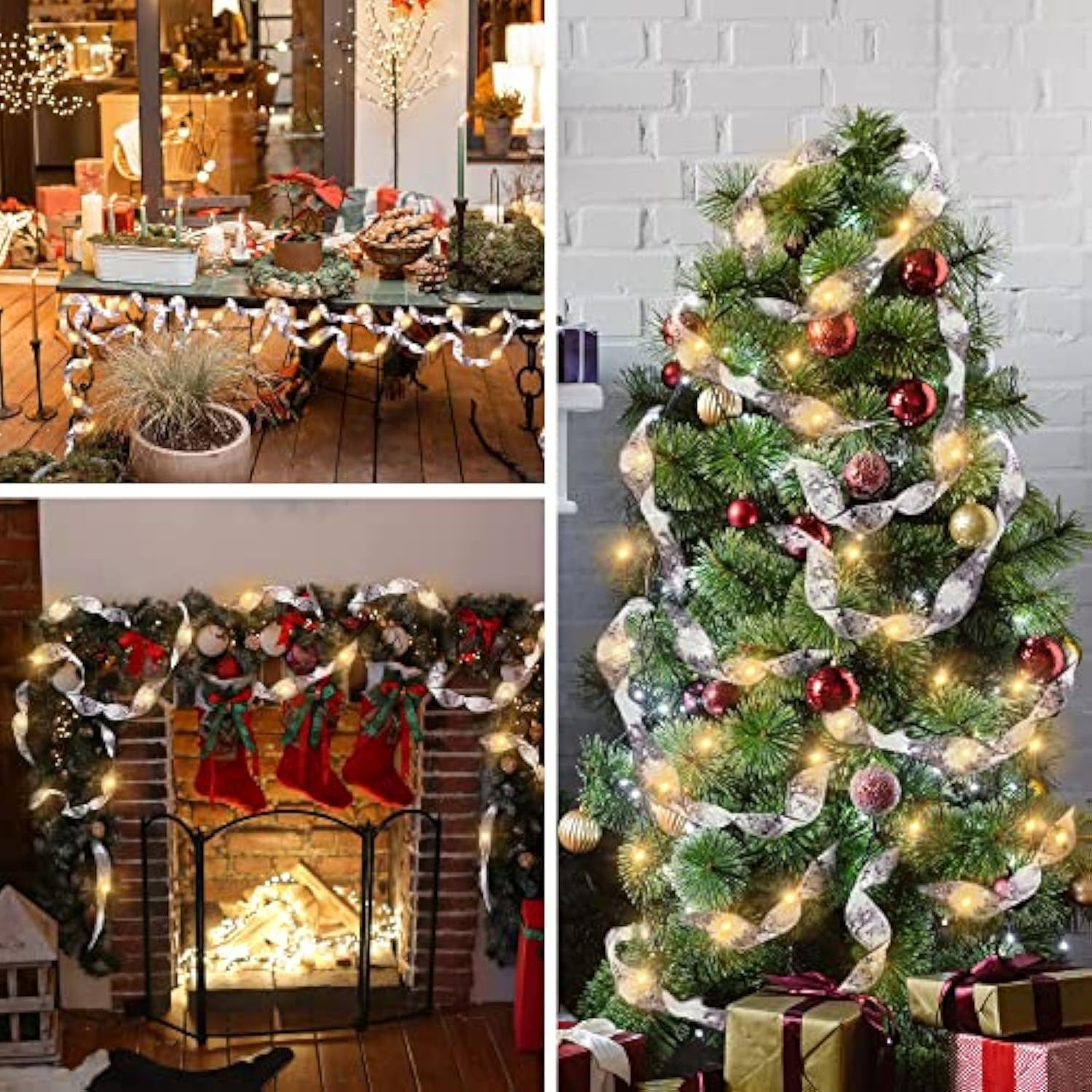 Christmas Tree Ribbon String Lights - 33Ft 100 Led Battery Powered Fairy Lights With Timer