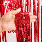 Red Fringe Curtains Party Streamers Backdrop Foil Tinsel Curtain Decoration For Stranger Theme Party Christmas Valentines Day Party 2 Pack