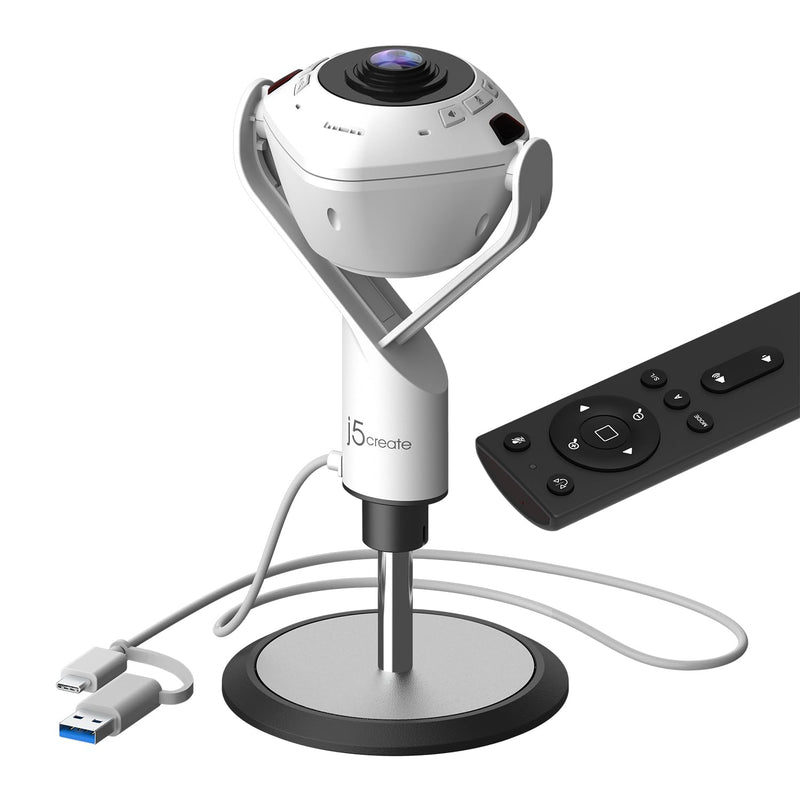 j5create JVU368-360 AI-Powered Webcam with Speakerphone, Smart-Tracking, Auto-