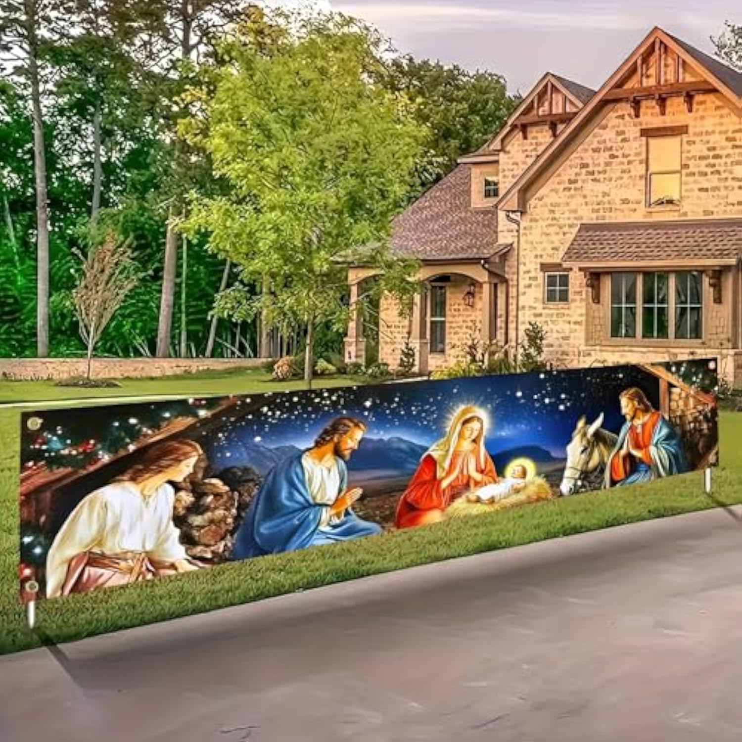 Christmas Holy Nativity Scene Banner 17X79 Inch - Religious Xmas Home Yard Decoration - Large Mary Joseph Baby Jesus Winter Holiday Photography Booth