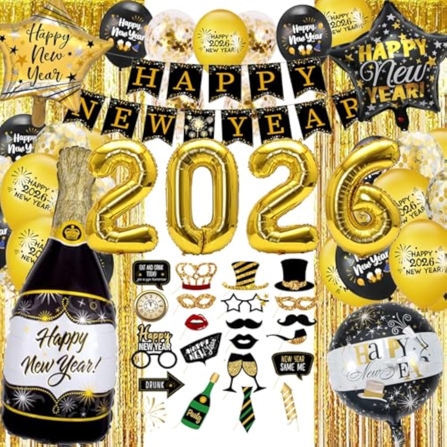 2026 Happy New Year Balloon Set Gold Foil Banner Party Decor