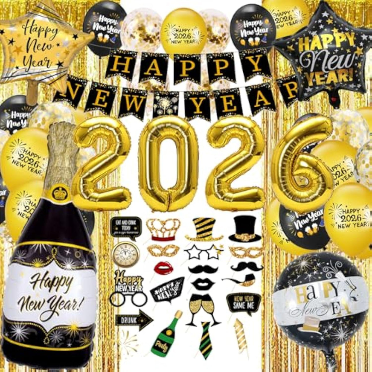 2026 Happy New Year Balloon Set Gold Foil Banner Party Decor