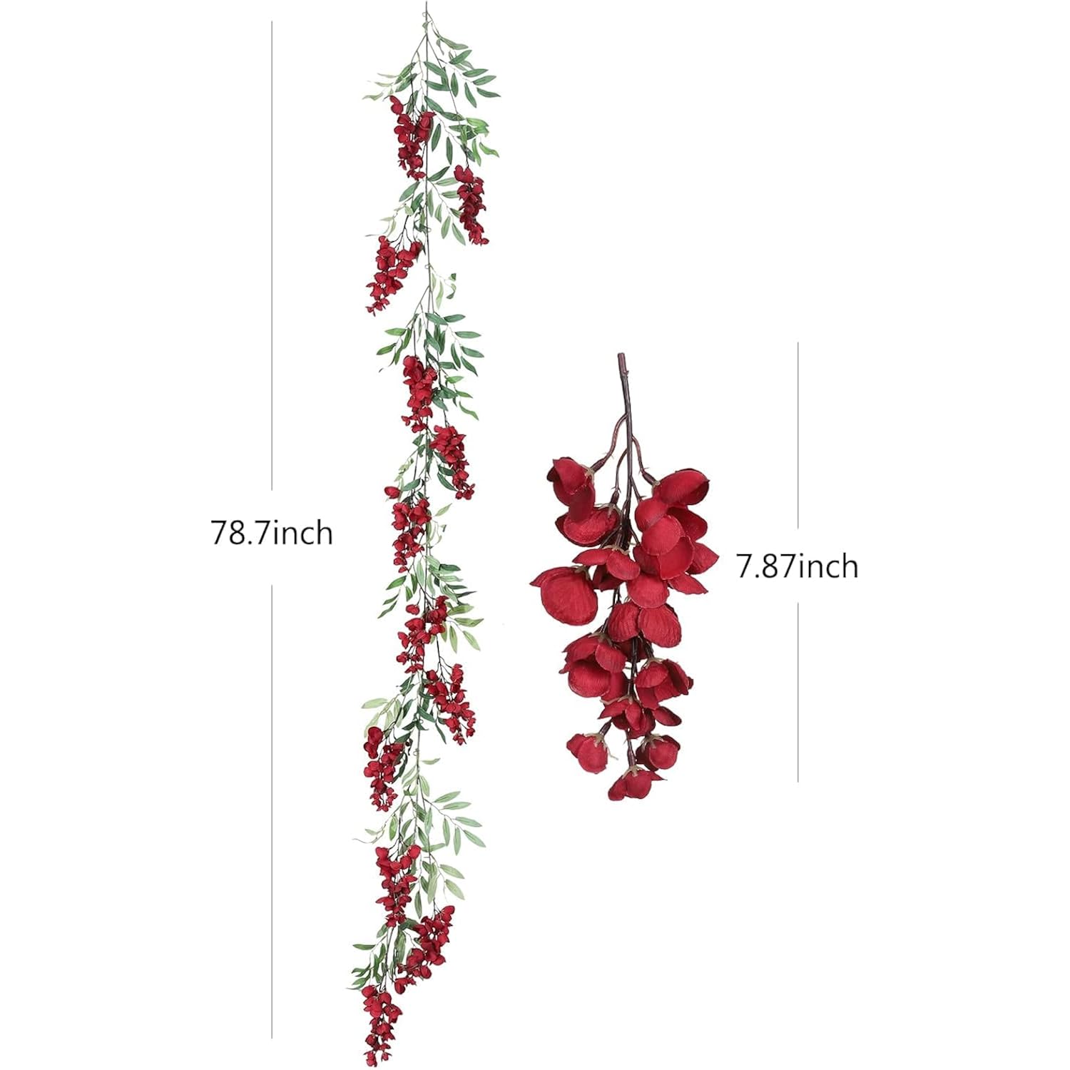 4Pcs 6.6Ft/Piece Imitation Silk Wisteria Garland Hanging Flower Vine For Home Outdoor Garden Ceremony Wedding Arch Floral Decor (Red)