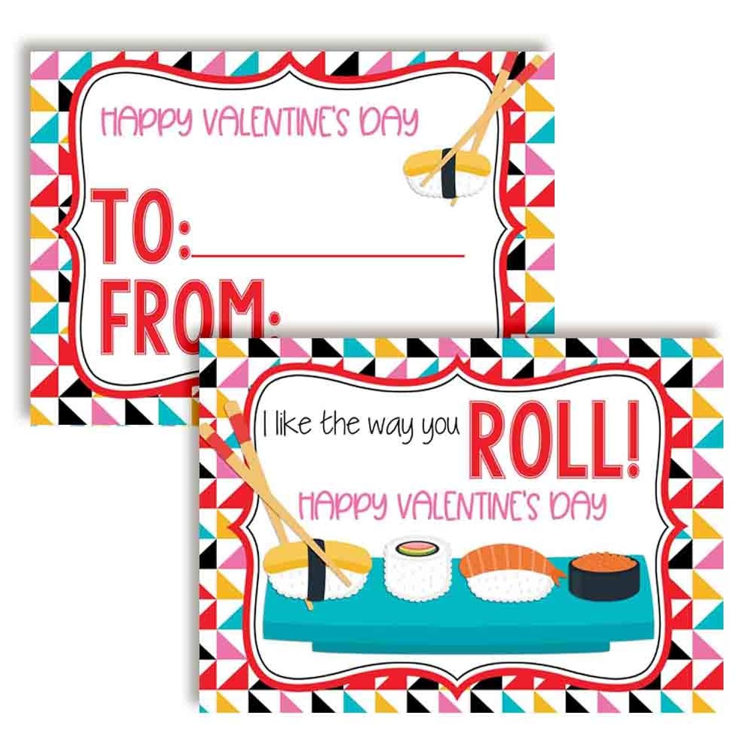 I Like The Way You Roll Cute Sushi Themed Valentine'S Day Cards For Kids To Give To Friends & Classmates, Thirty (30) 3.5" X 5" Fill In Cards (Without Envelopes) By Amandacreation