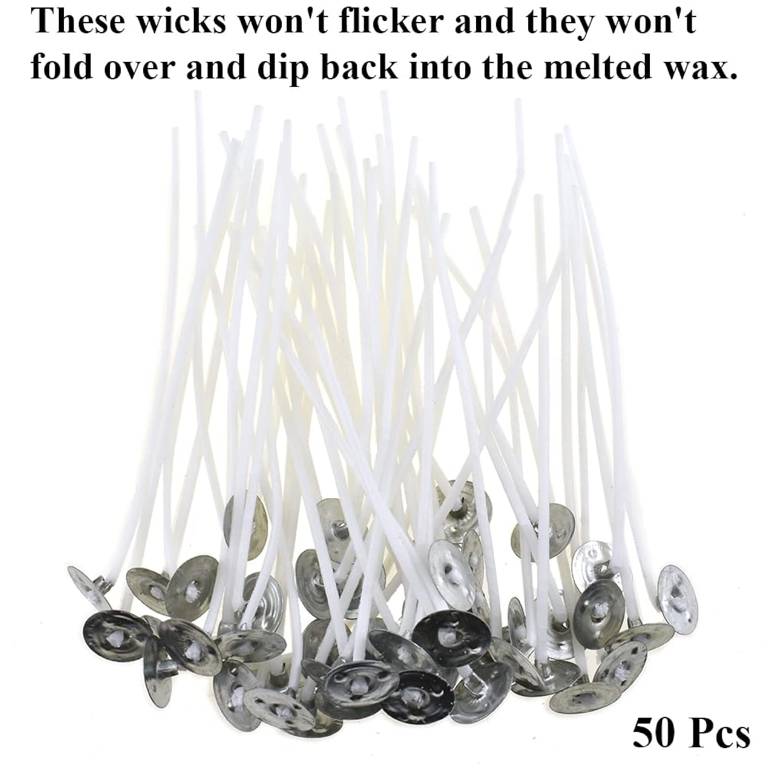 3.5 Inch Length Candle Wick Pre Waxed Stickers Clean Burn Slow Steady Even Disperse No Black Smoke Stand Upright Easy Set Up Centering Glass For Soy Candle Jar 50Pcs With Metal Bottoms