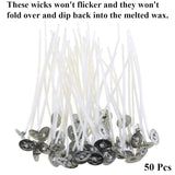 3.5 Inch Length Candle Wick Pre Waxed Stickers Clean Burn Slow Steady Even Disperse No Black Smoke Stand Upright Easy Set Up Centering Glass For Soy Candle Jar 50Pcs With Metal Bottoms