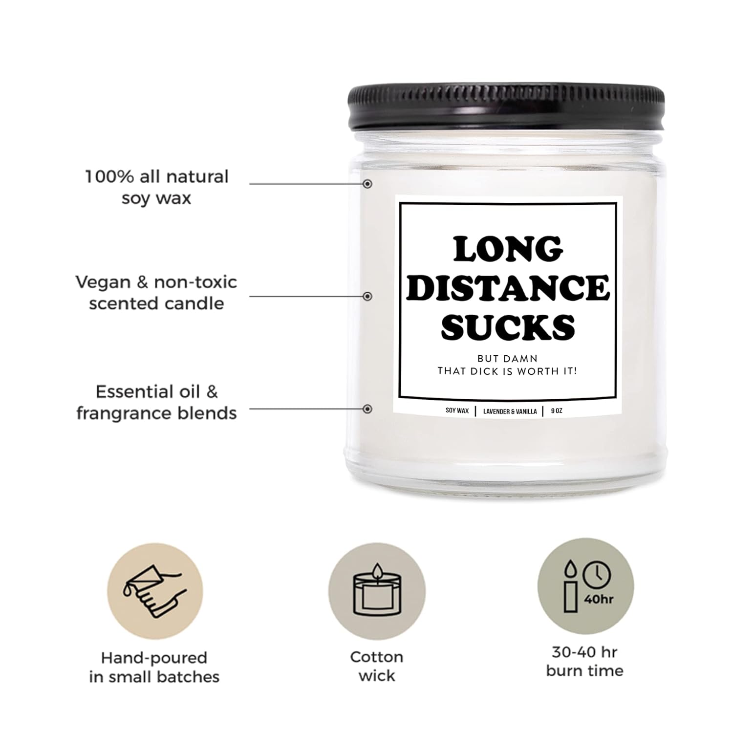 You Nique Designs Long Distance Candle, 7 Ounces, Long Distance Relationship Gifts, I Miss You Gift For Him, Deployment Gifts, White All Natural Soy Vegan Aromatherapy Candles (Mahogany Teakwood)