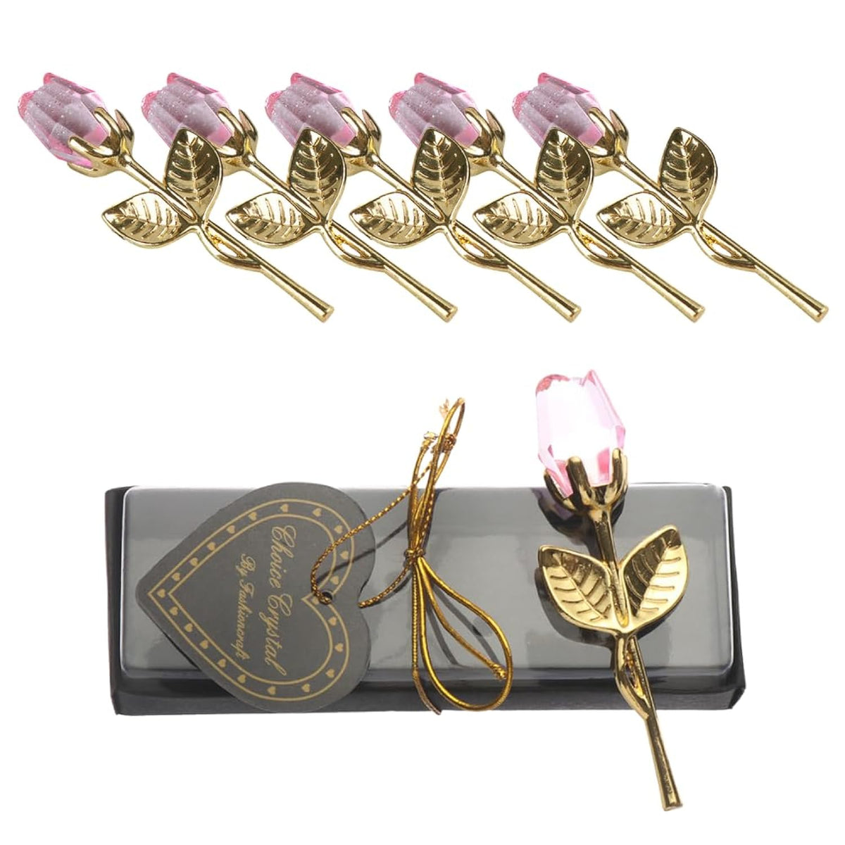 5Pcs Mini Glass Rose Flower With Box, Romantic Crystal Rose Gift For Wedding Souvenirs Anniversary Birthday New Year Mother'S Day, Ideas For Mom Wife Sister Girlfriends(Gold-Pink)