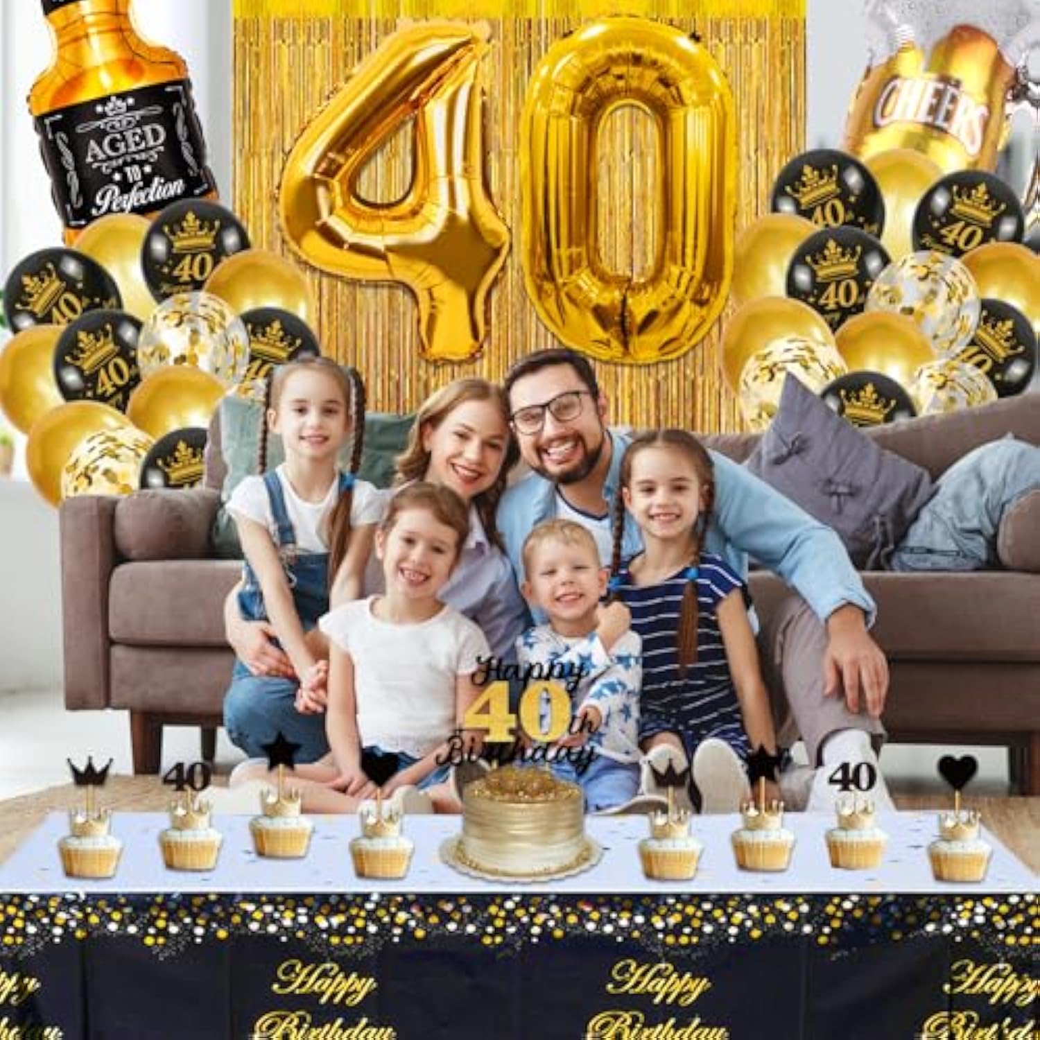 40Th Birthday Decorations For Him, 40Th Birthday Party Decorations Black And Gold Decorations With Gold 40 Number Balloons,Cheers To 40 Years Banner For Men Happy 40Th Birthday Decorations