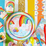 Rainbow Party Supplies, Happy Birthday Decorations For Girls & Boys -169Pcs Rainbow Party Tableware Set Include 9" And 7" Party Plates And Napkins Cups Utensils With Tablecloth For 24 Guests