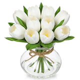 Tulips Artificial Flowers In Vase White Fake Flowers Centerpiece With Glass Vase With Faux Water Faux Tulip Bouquet Floral Arrangement For Table Home Office Decor Wedding Thanksgiving