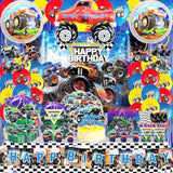 309 Pcs Truck Birthday Decorations – For 24 Guests, Balloons, Swirls, & Curtains