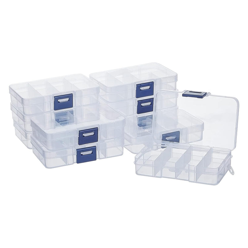 10 Pack 8 Grids Plastic Organizer Box, Clear Plastic Jewelry Dividers