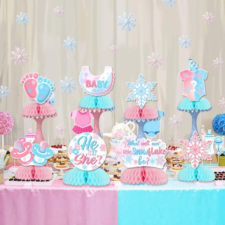 Winter Gender Reveal Party Decorations, What Will Our Little Snowflake Be Gender Reveal Honeycomb Centerpieces He or She Table Decorations Pink Blue for Winter Snowflake Baby Shower