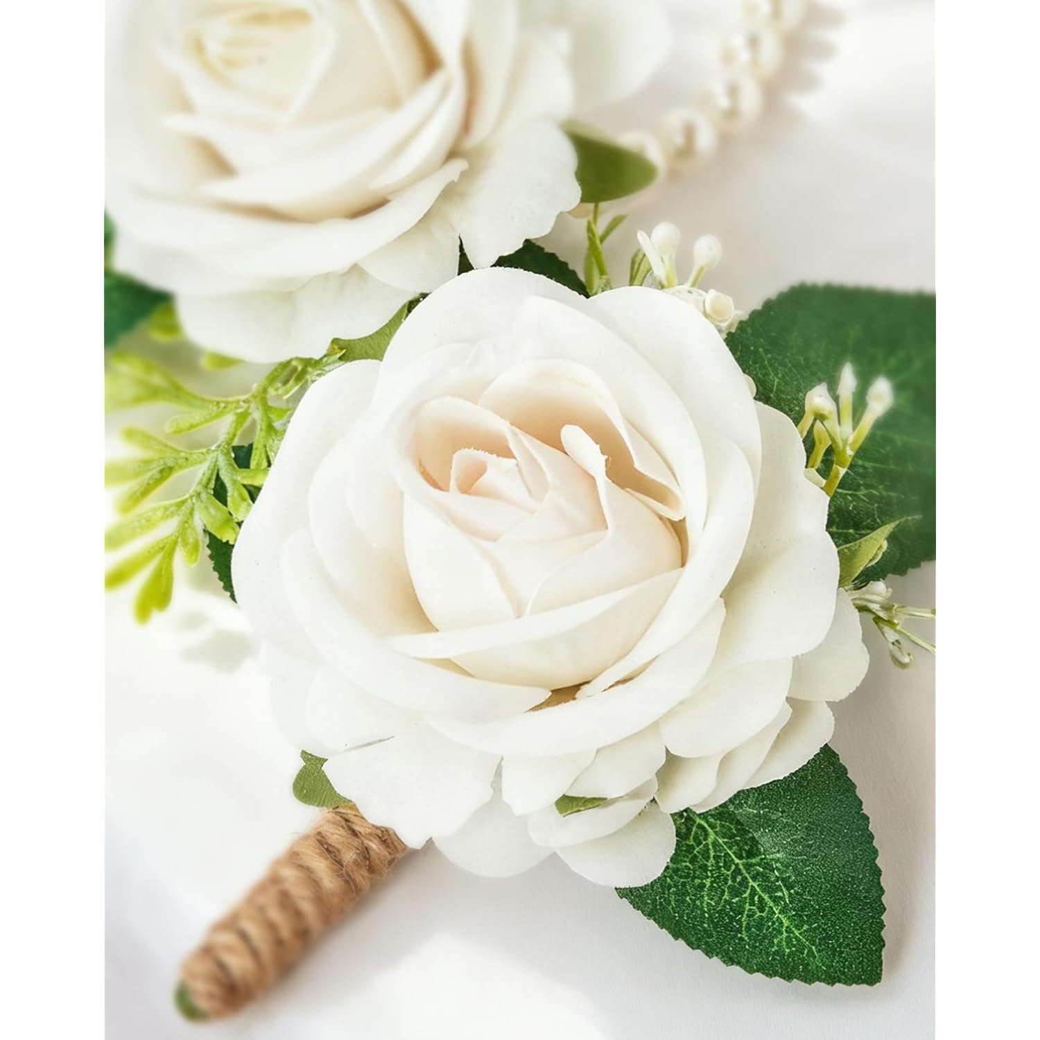 White Rose Wrist Corsage And Men Boutonniere, Artificial Rose Wrist Boutonnieres Flower For Wedding, Bride, Bridesmaids, Prom, Homecoming, Party