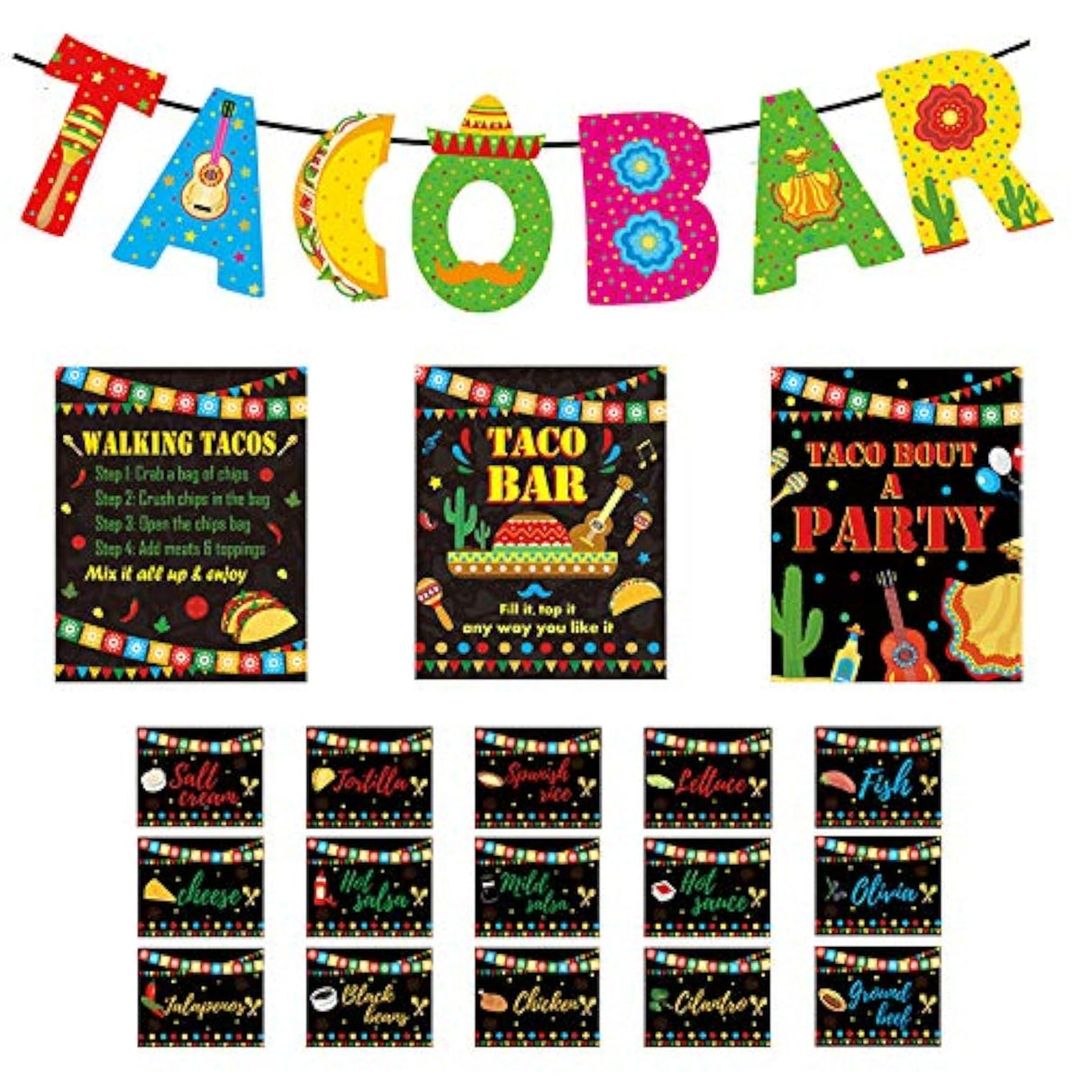 Taco Bar Decoration Kit Mexican Fiesta Party Decorations Taco Bar Banner Sign For Fifth Of May De Mayo Fiesta Mexican Theme Party Bachelorette Bridal Shower Favors Supplies, Set Of 22