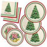 Christmas Party Supplies Kit, Serve 50, Christmas Tree Disposable Dinnerware Includes: Paper Dinner Plates, Dessert Plates, And Napkins, Great For Merry Christmas Party Decorations