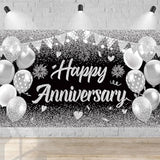 Black Silver Happy Wedding Anniversary Banner For 5 10 15 20 25 30 40 50 For Couple, Happy Anniversary Decorations, Surprise For Parents Cheers To Wedding Supplies 71X43In