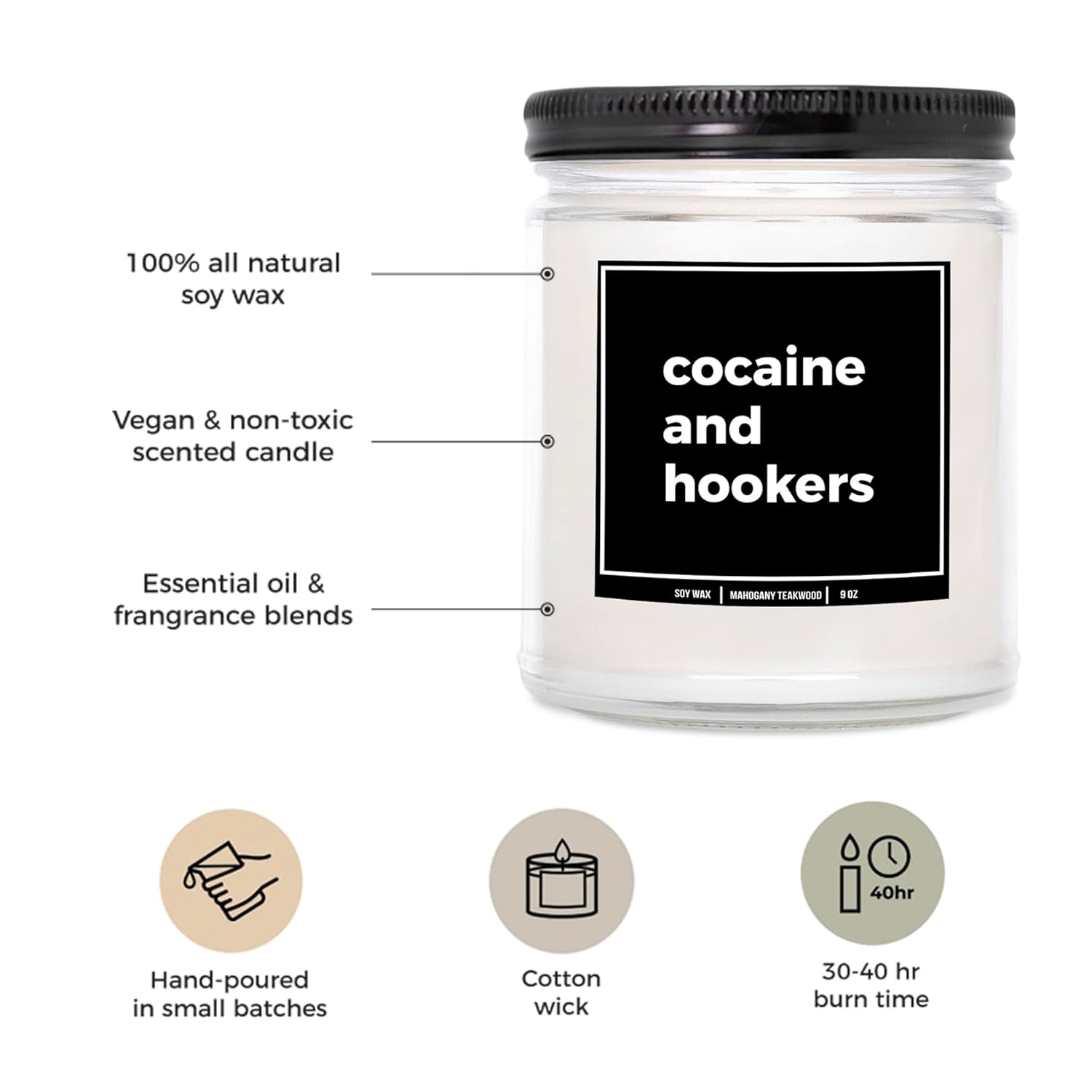 You Nique Designs Cocaine And Hookers Candle 9Oz, Adult Humor White Elephant Gifts Ideas, Funny Gag Gifts For Adults - Surprise For White Elephant Party (Mahogany Teakwood)