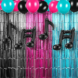 Music Birthday Party Decor Set: Tinsel Curtains & Music Note Balloons