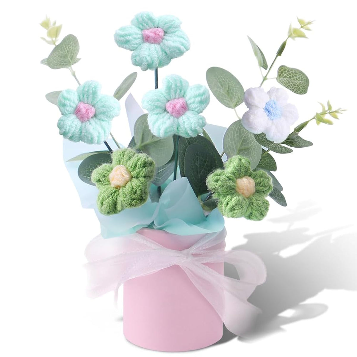 Crochet Flower Bouquet: Artificial Knitted Woven Flowers For Anniversaries Teachers Day Weddings Offices Home Decorations (Green)