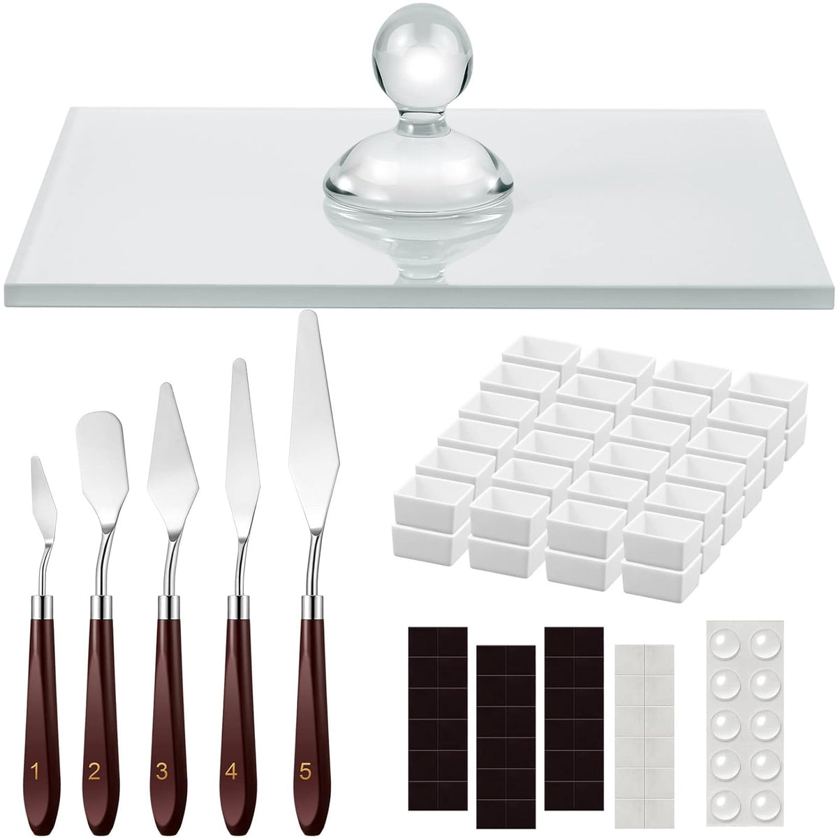 109 Pcs Watercolor Paint Muller Set Glass Paint Muller Slab, Drawing Knives And Watercolor Half Pans With Magnetic Stripe For Diy Oil Acrylic Drawing(2.95'' In Dia)