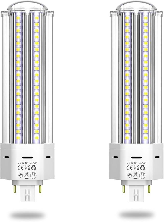 GX24Q LED Light Bulbs 2 Pack 22W CFL Replacement 6000K Daylight 4 Pin PL C Lamp Ballast Bypass