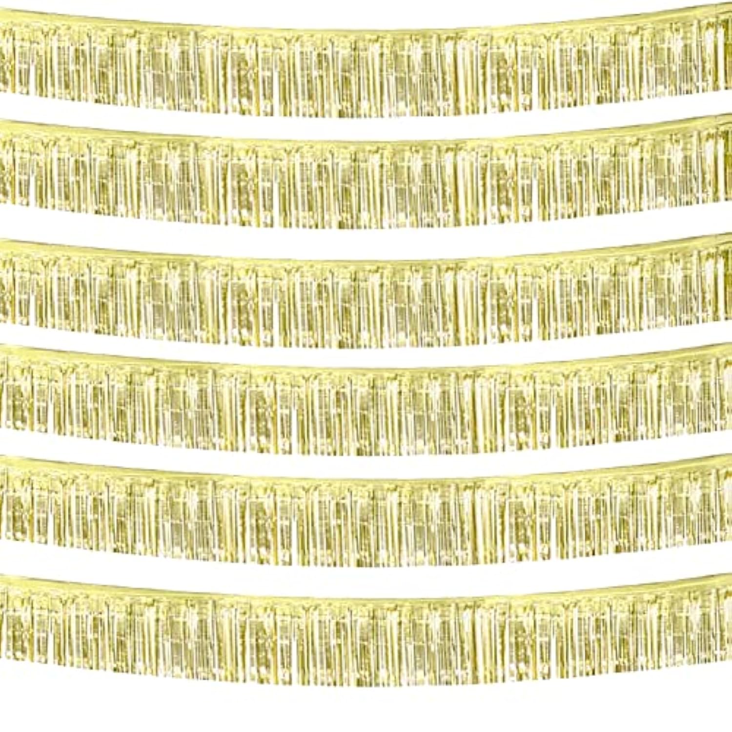 6 Pack 10 Feet Foil Fringe Garland Metallic Tinsel Streamers Banner Wall Hanging Curtain Backdrop Banner For Parade Floats, Thanksgiving, Christmas, Birthday, Halloween Party Decorations(Light Gold)