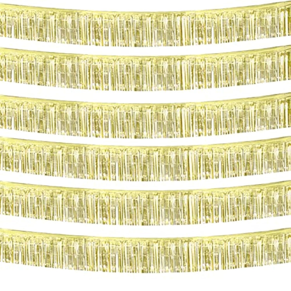 6 Pack 10 Feet Foil Fringe Garland Metallic Tinsel Streamers Banner Wall Hanging Curtain Backdrop Banner For Parade Floats, Thanksgiving, Christmas, Birthday, Halloween Party Decorations(Light Gold)