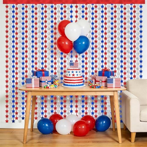 Patriotic Decorations Backdrop,2 Pack Red White and Blue Party Photo Backdrop Patriotic Tinsel Foil Fringe Curtains,Red White and Blue Streamers Tinsel Backdrop Decor,Veterans Day Decorations