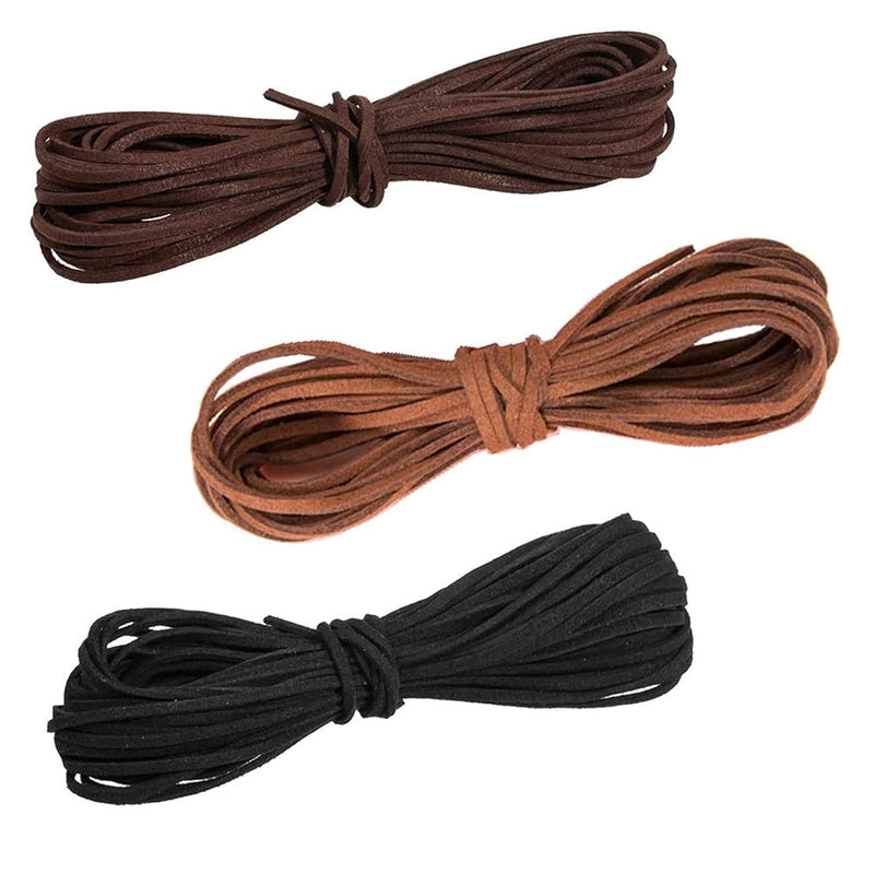 3 Pieces 3Mm Wide Faux Leather Cord Flat Leather Rope Cord Faux Leathe