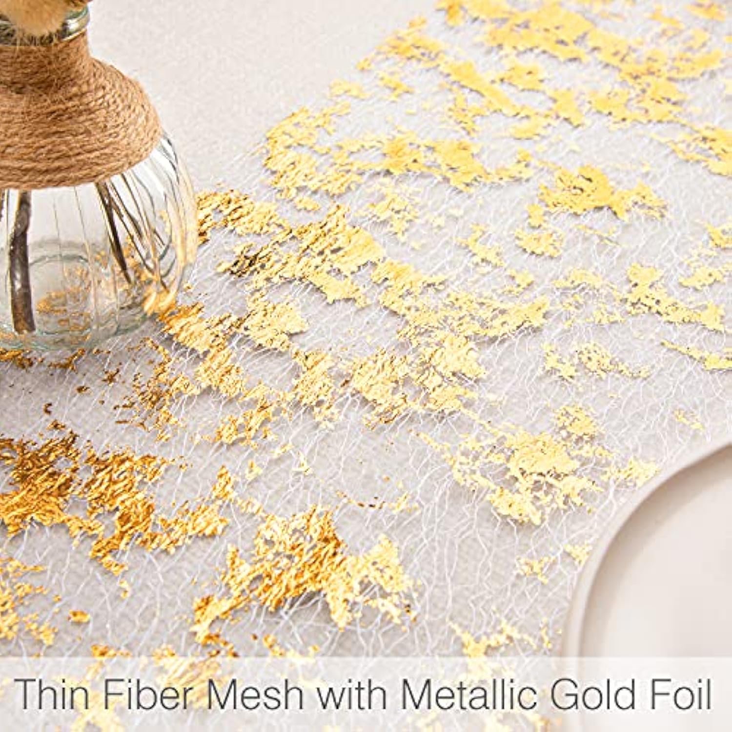 Gold Table Runner, Glitter Metallic Gold Thin Mesh Table Runner Roll 11 Inch X 16 Feet, Event Party Supplies Fabric Table Decorations For Wedding, Bridal Shower, Baby Shower, Birthday Party