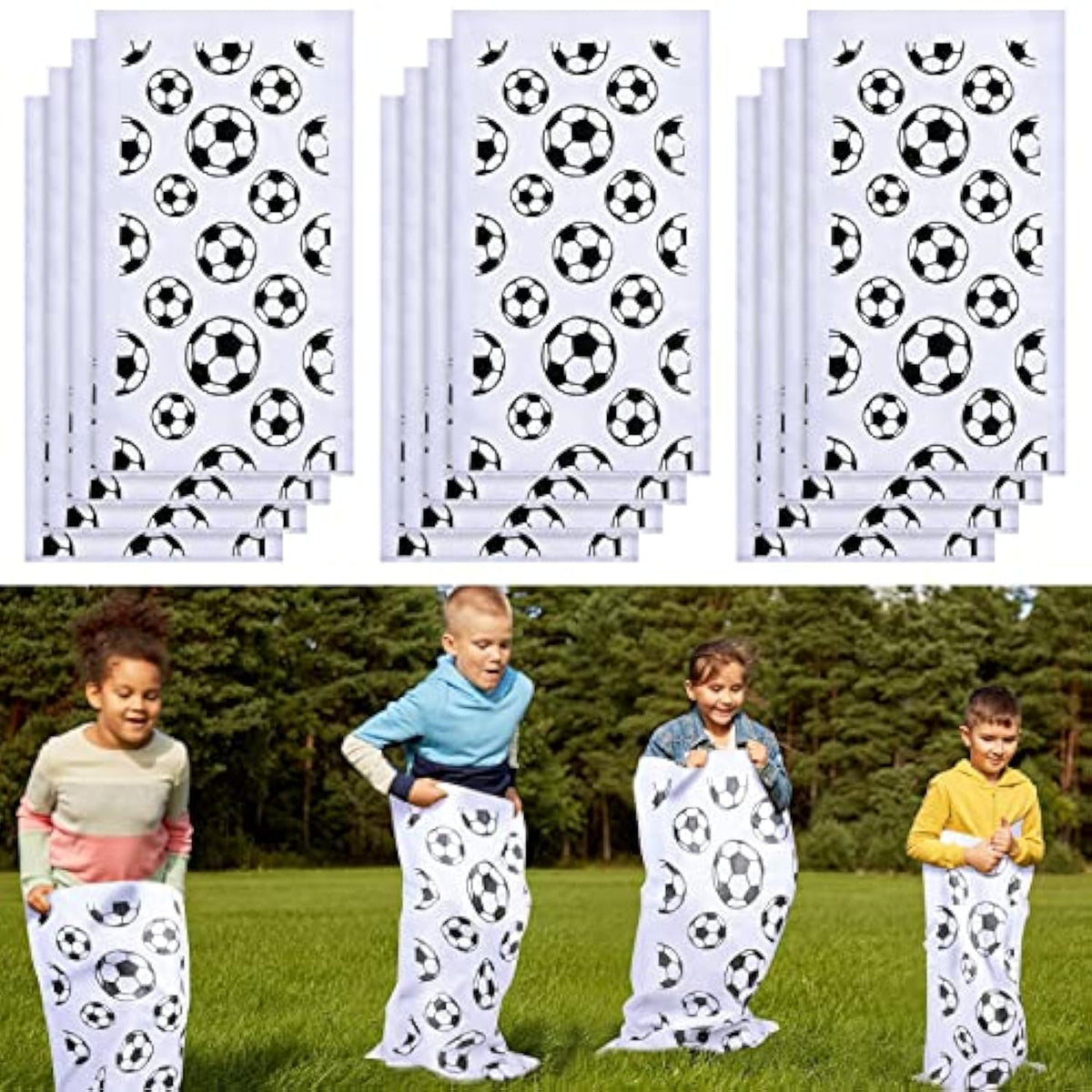 12 Pcs Potato Sack Race Bags Sports Themed Potato Race Jumping Bags 40 X 20 Inches Sack Race Bags For Adults Kids Family Party Games And Activities Party Supplies(Soccer)