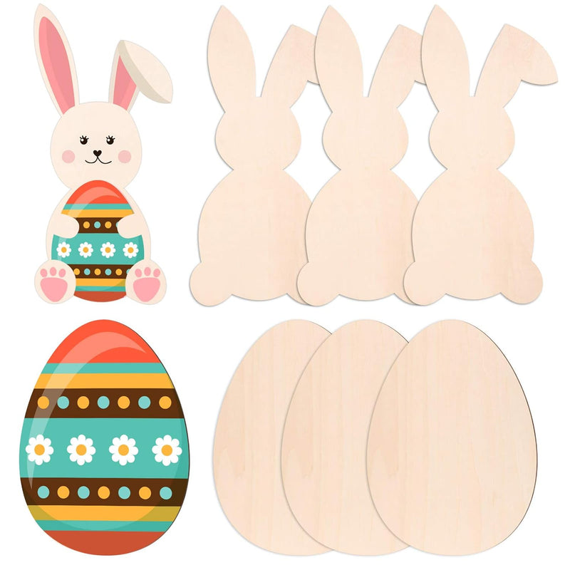 6 Pieces Easter Wooden Bunny Cutouts 11 X 6 Inch And Unfinished Wood Egg Cutou