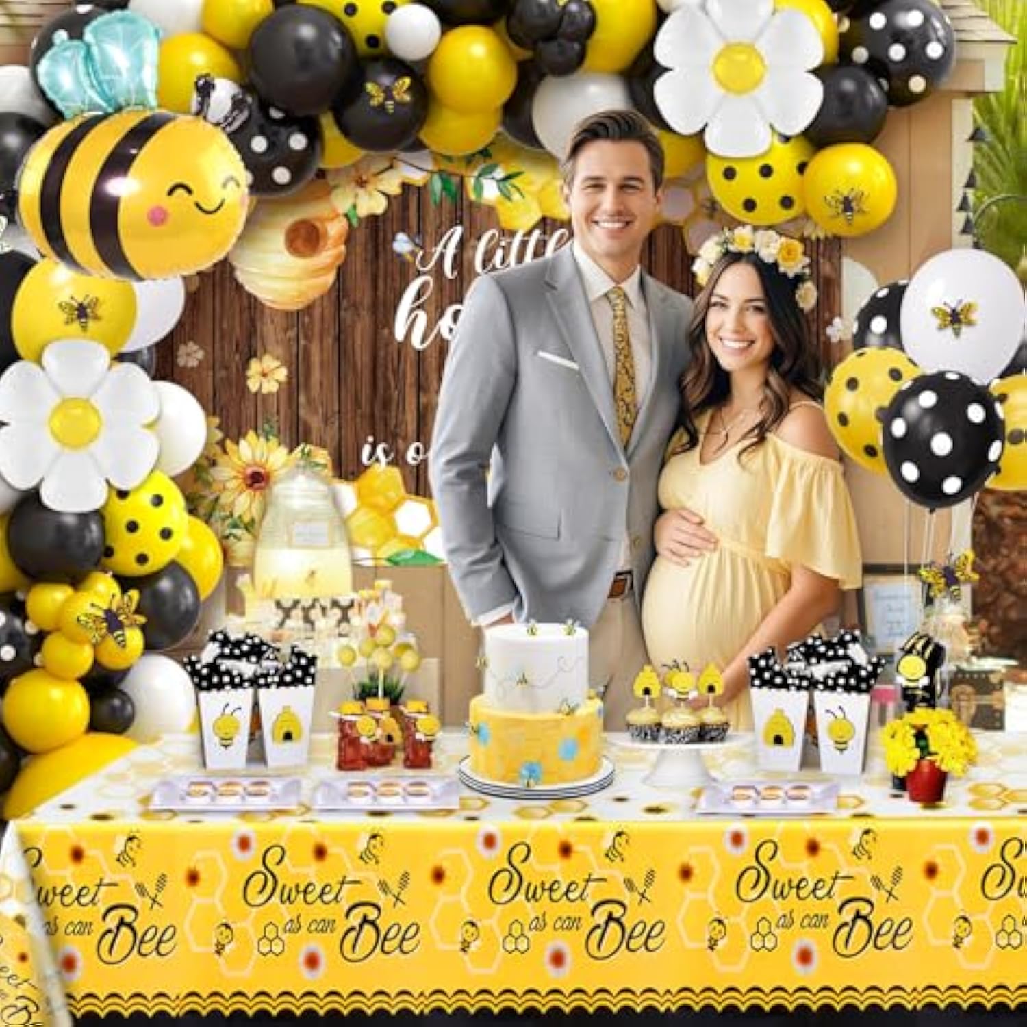 133Pcs Bee Baby Shower Decorations Bumble Bee Themed Baby Shower, Honey Bee Balloon Arch Sweet As Can Bee Tablecloth Backdrop Bee Wall Decor, Birthday Party Supplies Boy Girl Baby Shower Decor