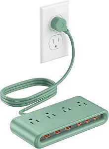 Power Strip with USB Ports 4 Outlets 6 USB PD20W 5FT Flat Plug Extension Cord Charging Station